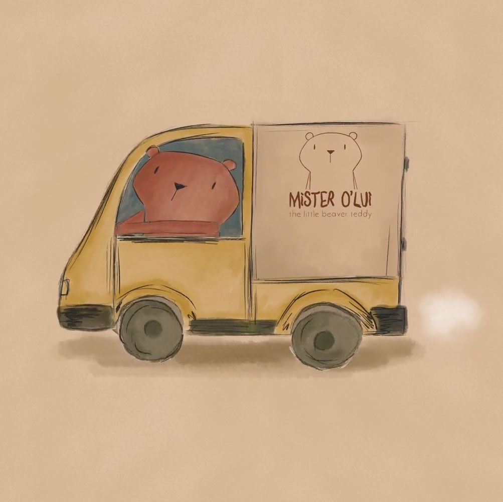 2-Animation eines Lieferwagens mit Bär am Steuer